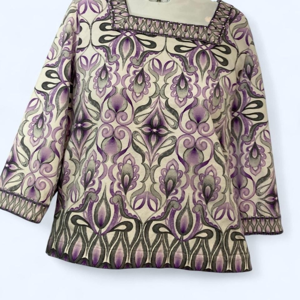 Purple floral print blouse with square neckline Alfred Dunner M